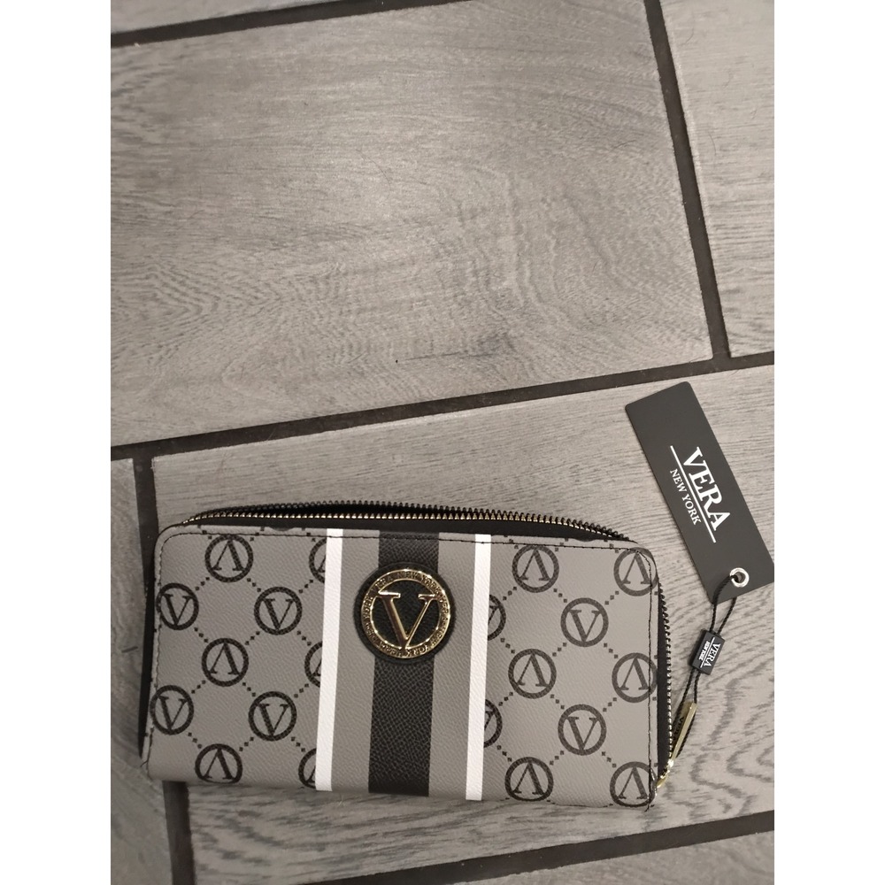 Vera New York Signature Zip Around Wallet Grey Black Monogram VNWS22962 NWT